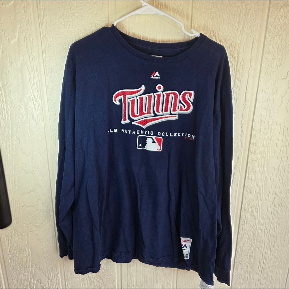 Majestic Men's Navy Twins Long Sleeve Tee, Size XXL